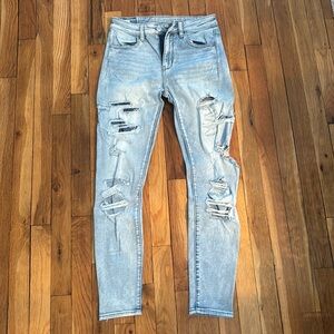 American Eagle super stretch light destroyed jeans